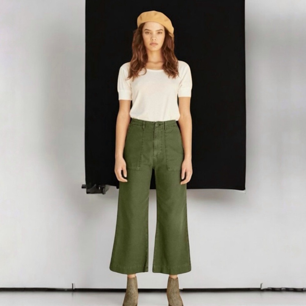 The GREAT. The General Pant Wide Leg Flare High Waist Trouser Pine Green 25